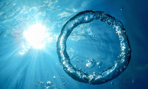 Underwater bubble ring floating to the surface